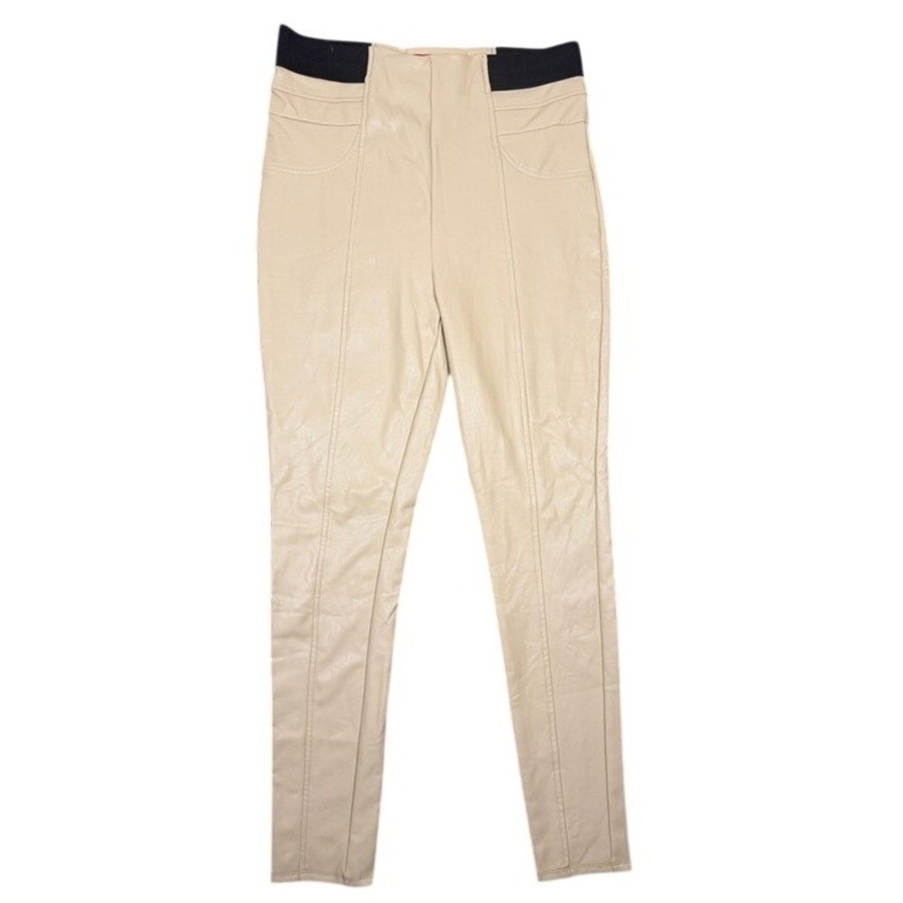 Guess Los Angeles Womens High Waisted Faux Leather Leggings Beige Tan Size L